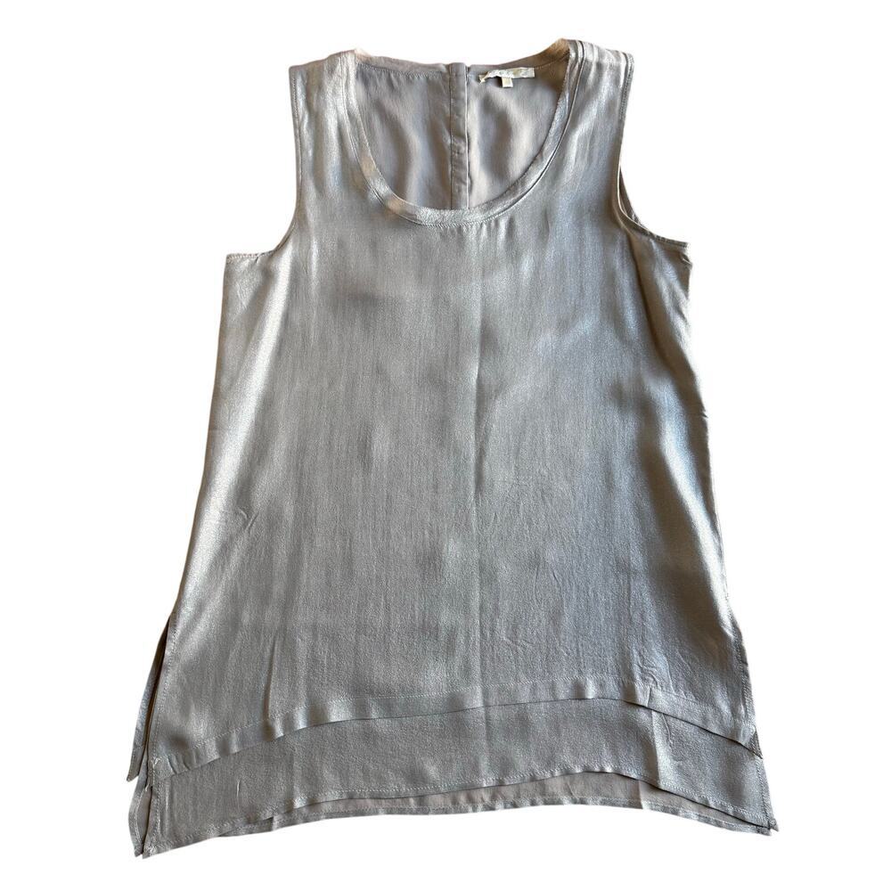 Gold Hawk Gray Silk Double Layer Sleeveless Blouse Top Sz XS Classic Mature Chic